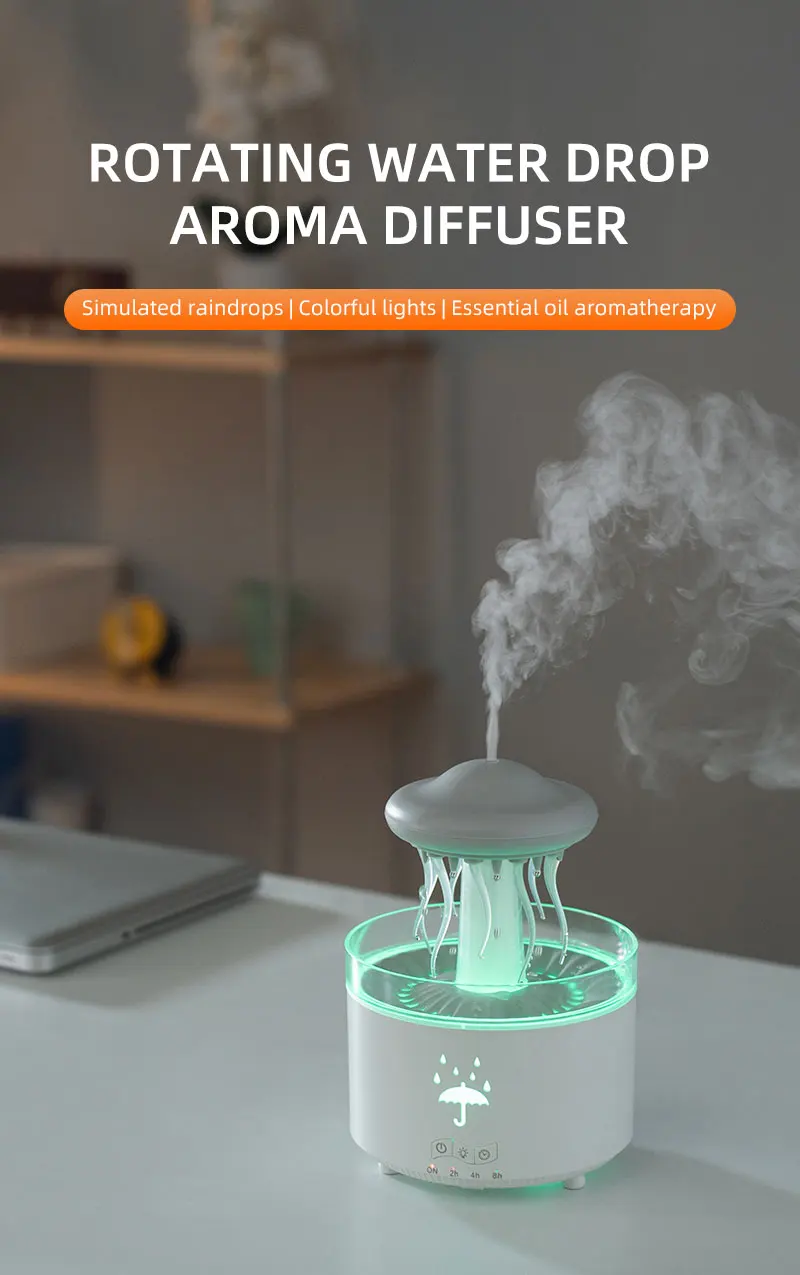 AquaJelly Raindrop Diffuser with floating mist and LED lighting