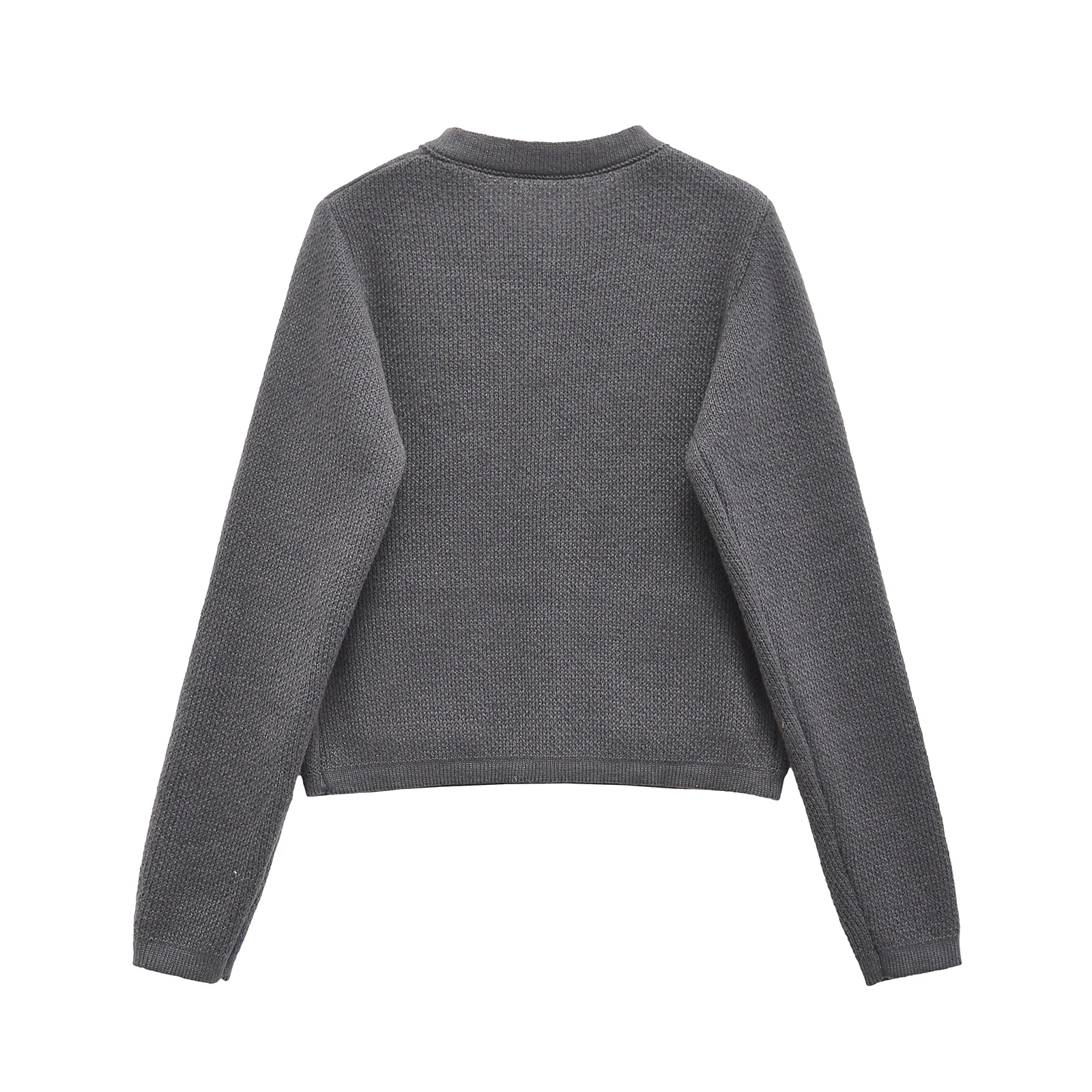 Taop&Za women's 2024 autumn and winter new knitted cardigan round neck solid color single breasted short sweater jacket 5