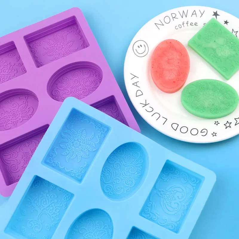 6 Cups Silicone Flower Soap Molds Silicon Rectangle Candle Moulds Oval Soap Bar Making Tool silicone mold soap molds