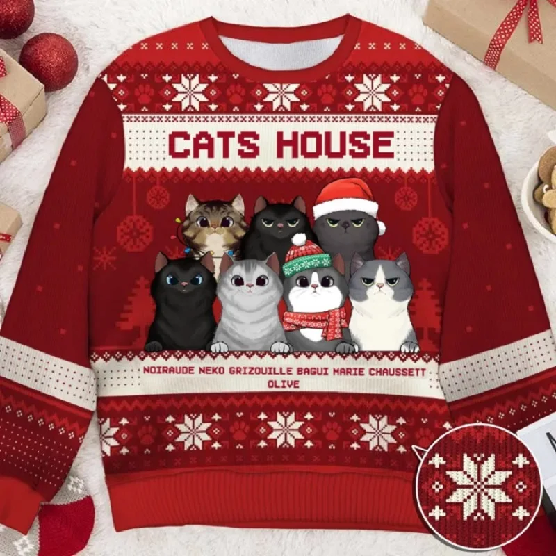 thumbnail image 1 of Suéter navideño feo con dibujo de gato, suéter navideño con impresión 3D, regalo de Papá Noel, sudadera 3D para hombre, otoño e invierno, 1 of 5