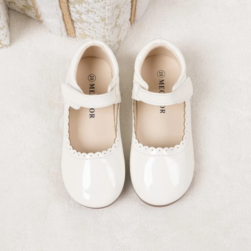 Girls Leather Ballet Flat Shoes for Wedding Party
