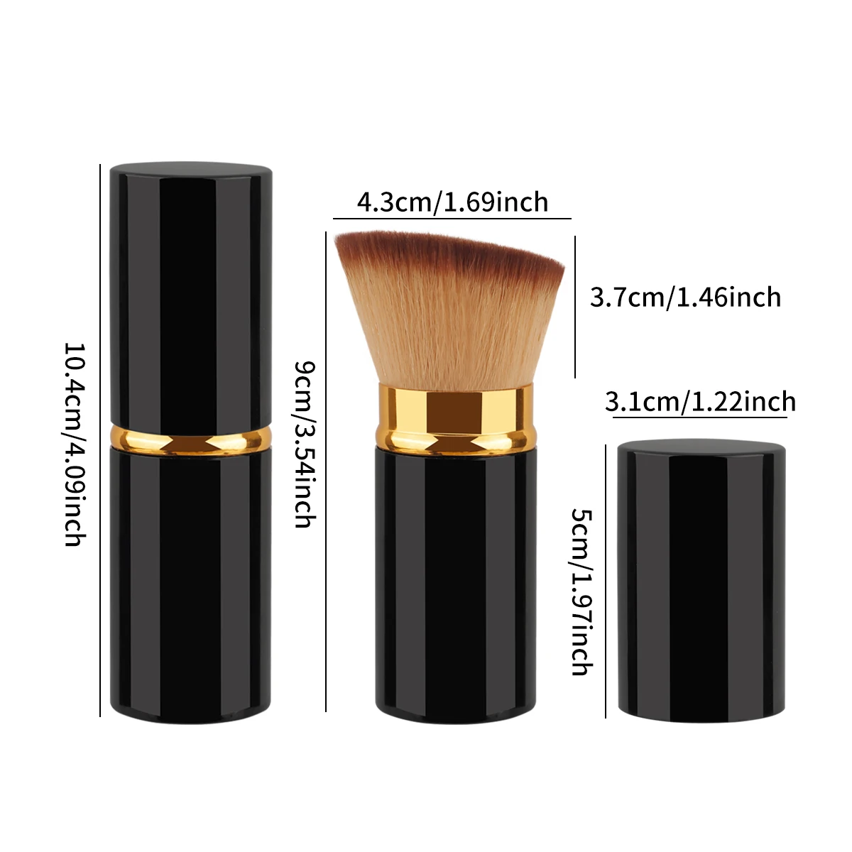Retractable Powder Foundation and Blush Makeup Brush with Metal Handle