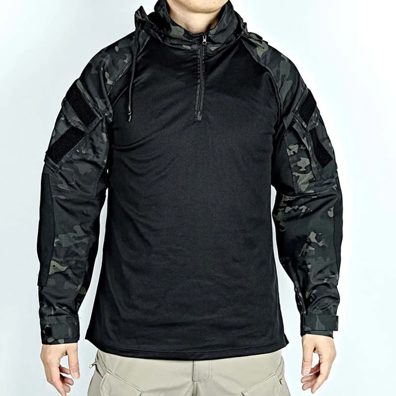 Outdoor Shirts Wear resistant T-Shirt Hooded Men Tactical Shirt Waterproof Airsoft Paintball Camping Hunting Clothing 4