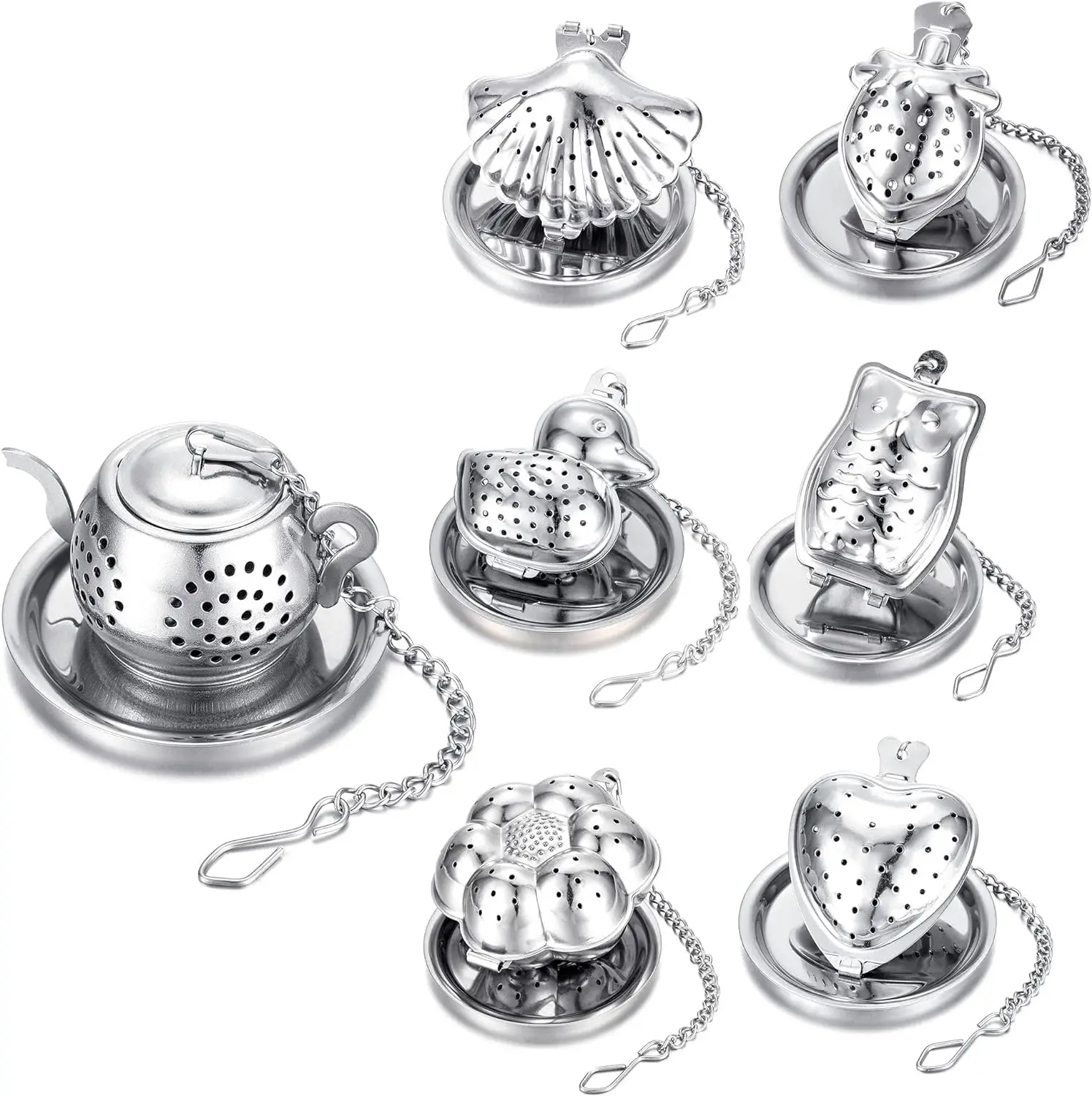 Infusore a sfera in acciaio inox con filtro e gancio a catena allungabile per infusione di tè in foglie._voghion.com