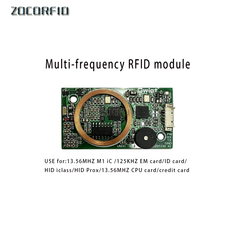 

UM3C 13.56MHz 125KHz Dual Frequency RFID Card Reader ID/IC Card Electronic Label RF Card Reader Module UART/USB/Weigand Output