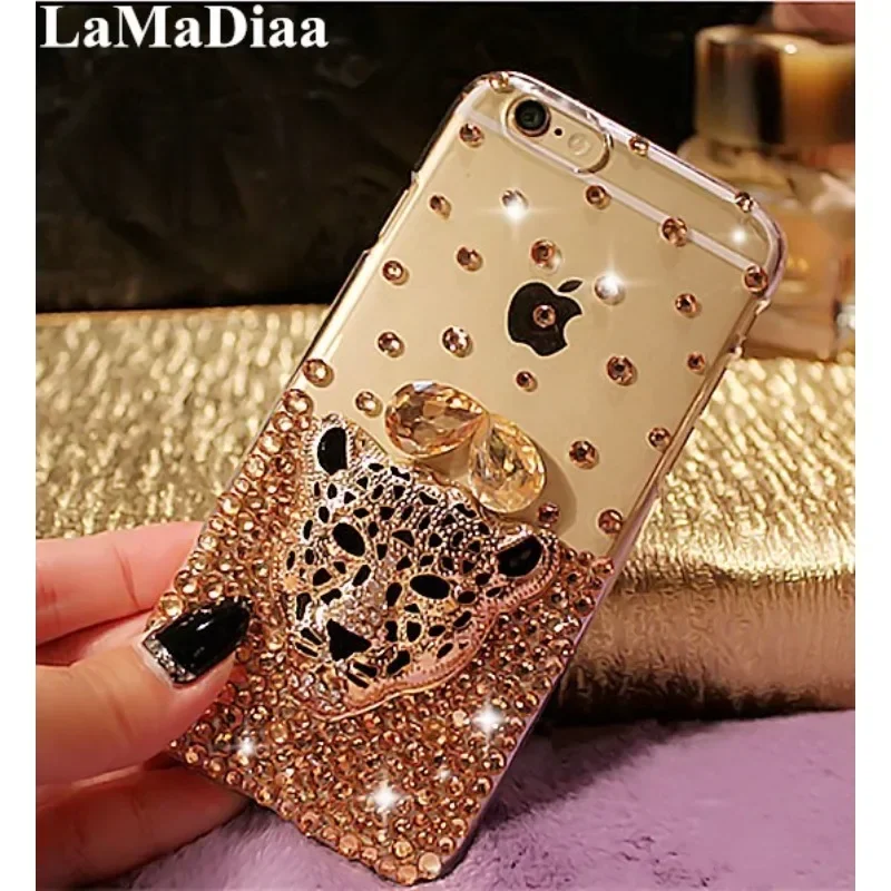Tiger Leopard Head Diamond Rhinestone Crystal Bling Phone Cases for Iphone 15 14Pro 13 12 16 Pro 15ProMAX 16Plus iphone case phone case