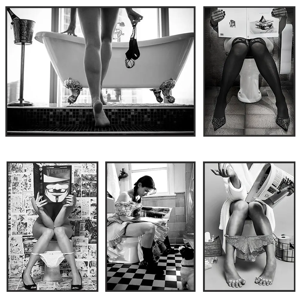

Girl In The Toilet Posters and Prints Modern Sexy Character Image Art Canvas Painting Wall Art Pictures Home Bar Room Decoration