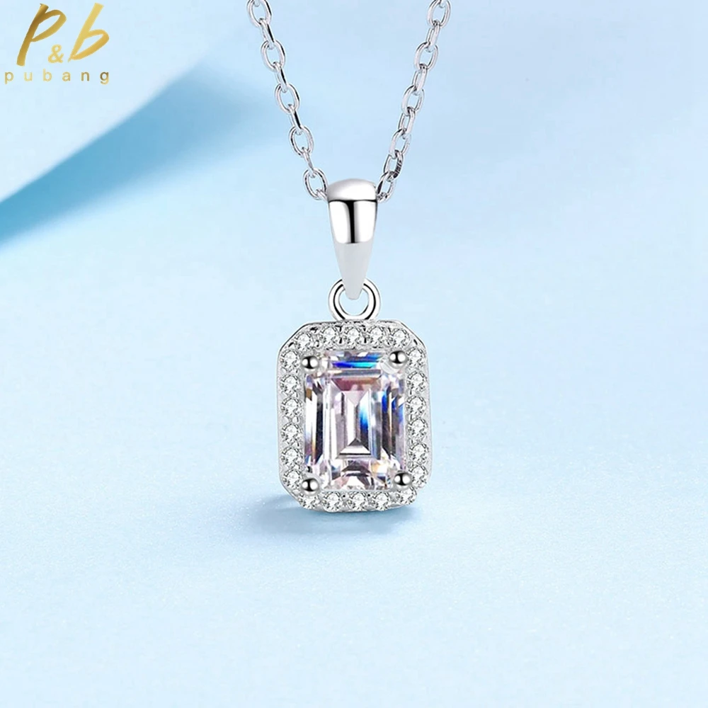 

PuBang Fine Jewelry 925 Sterling Silver Baguette Moissanite Diamond Luxury Pendant Necklacefor Women Wedding Gifts Free Shipping
