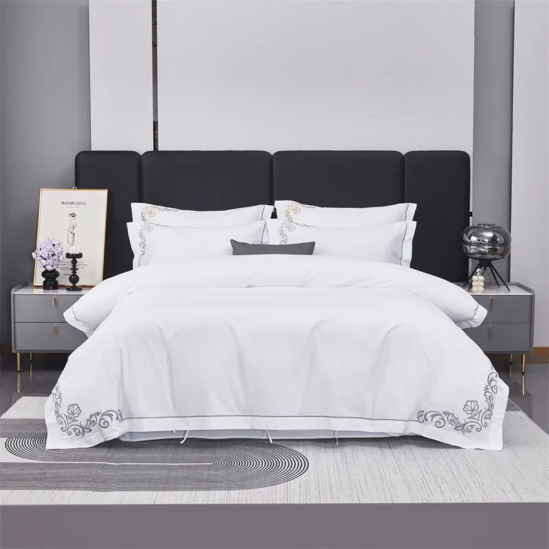 Juste de Luxe en Coton Doux 600TC Blanc Brcorporelle pour Hôtel, Drap pio, Taies d'Oreiller Chic, Broderie Grise/Or, Queen Super King 1 Juste de Luxe en Coton Doux 600TC Blanc Brcorporelle pour Hôtel, Drap pio, Taies d'Oreiller Chic, Broderie Grise/Or, Queen Super King 1
