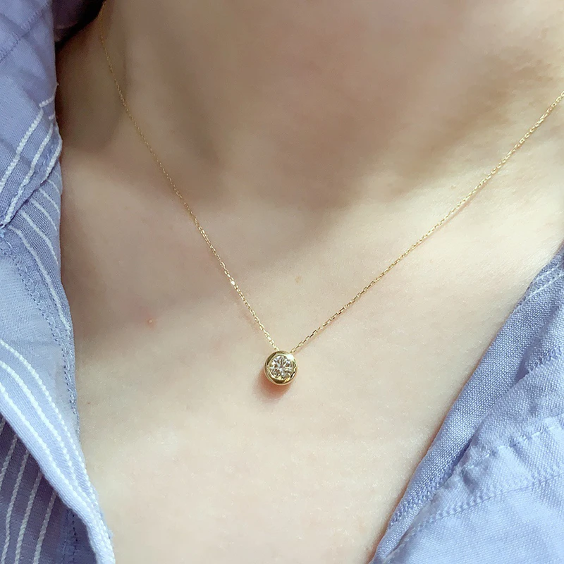 KUGG 18K Yellow Gold Necklace 0.30carat Real Natural Diamond Necklace for Women Wedding Luxury Classic Design High Jewelry