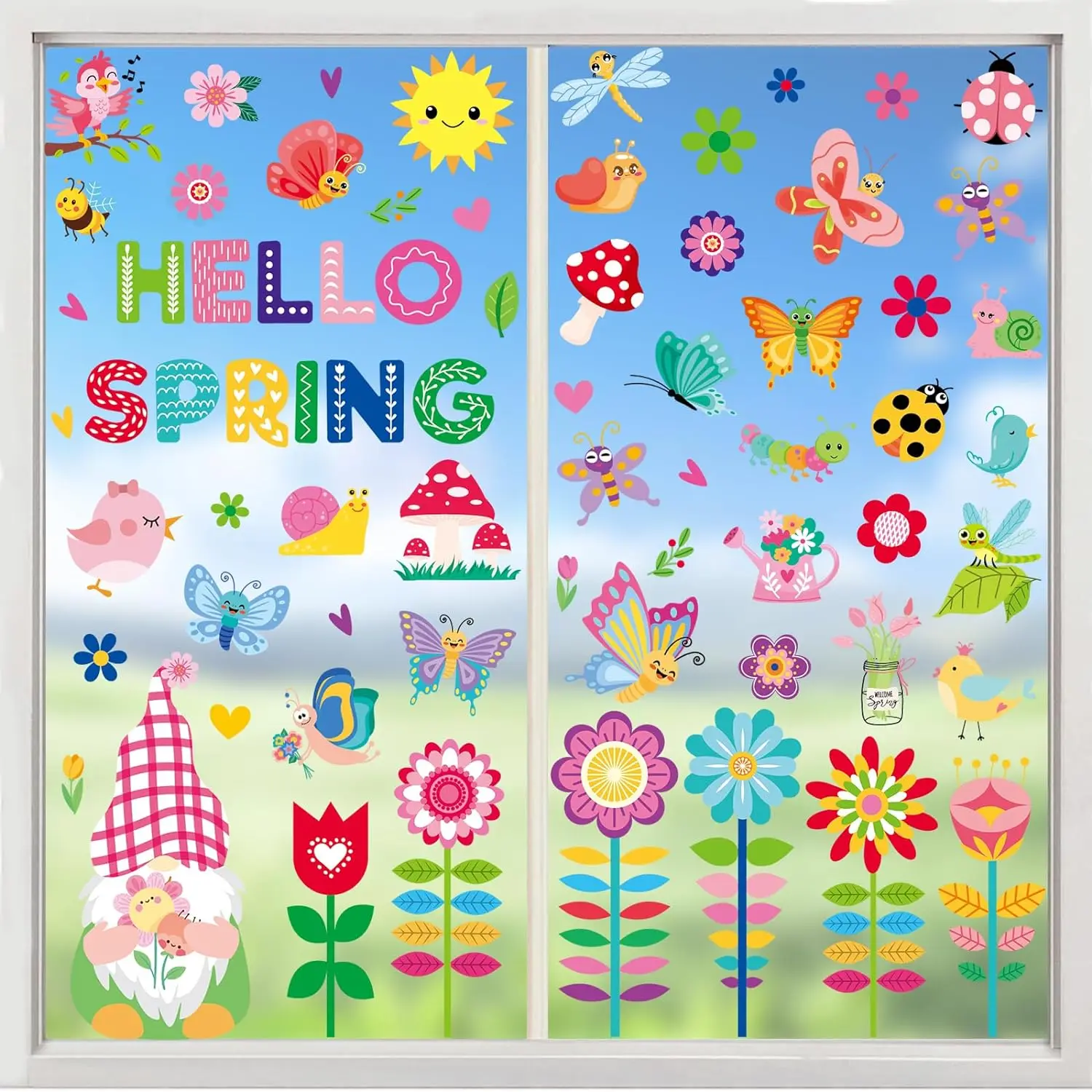 9 Sheets Spring Window Clings Static Stickers Colorful Double-Sided Flower Glass Decals Kids Bedroom Home Decor Supplies