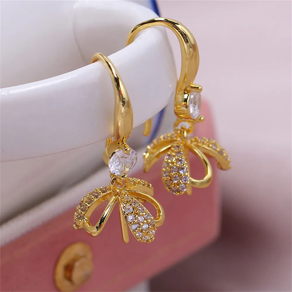 Domestic Copper 14K Gold Coated Flower Zircon Pearl Earrings Ear Hooks Earrings Pearl Accessories DIY Female Atmosphere new autumn and winter soft warm woolen scarf colour blocking simple atmosphere sense of knitted scarve female fashion shawl