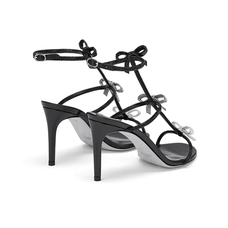 New round head elegant rhinestone bow, luxurious rhinestone, sexy slim heels, high heels, sandals for women