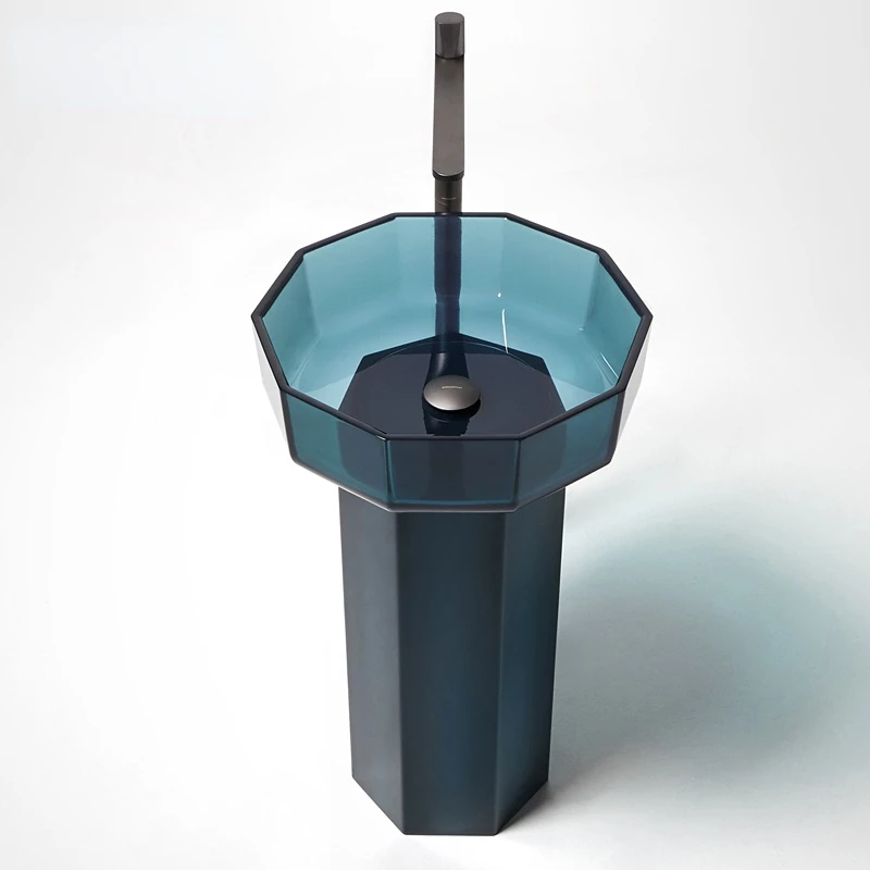 

Customized transparent green artificial stone integrated floor type wash hands, face,balcony, household hotel column basin