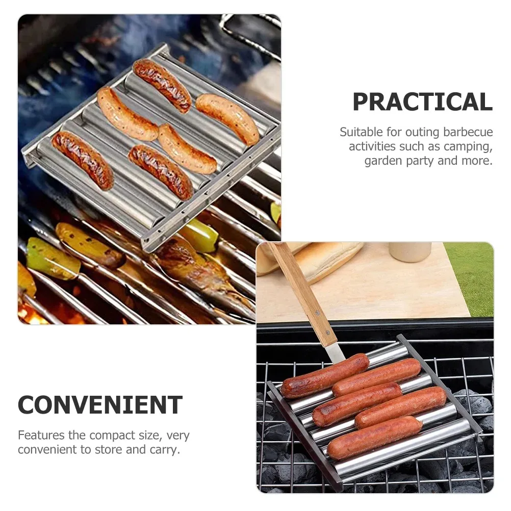 Stainless Steel BBQ Tools with Rustproof Square Grilling Grid Sausage Roller Rack Easy To Clean Party Camping Sausage Tools 3
