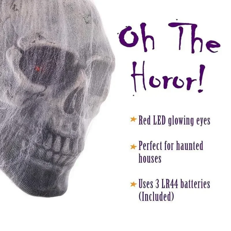 Halloween Horror Glowing Sound Control Spider Cotton Skull Prop Ghost House Secret Room Courtyard Decoration Decor