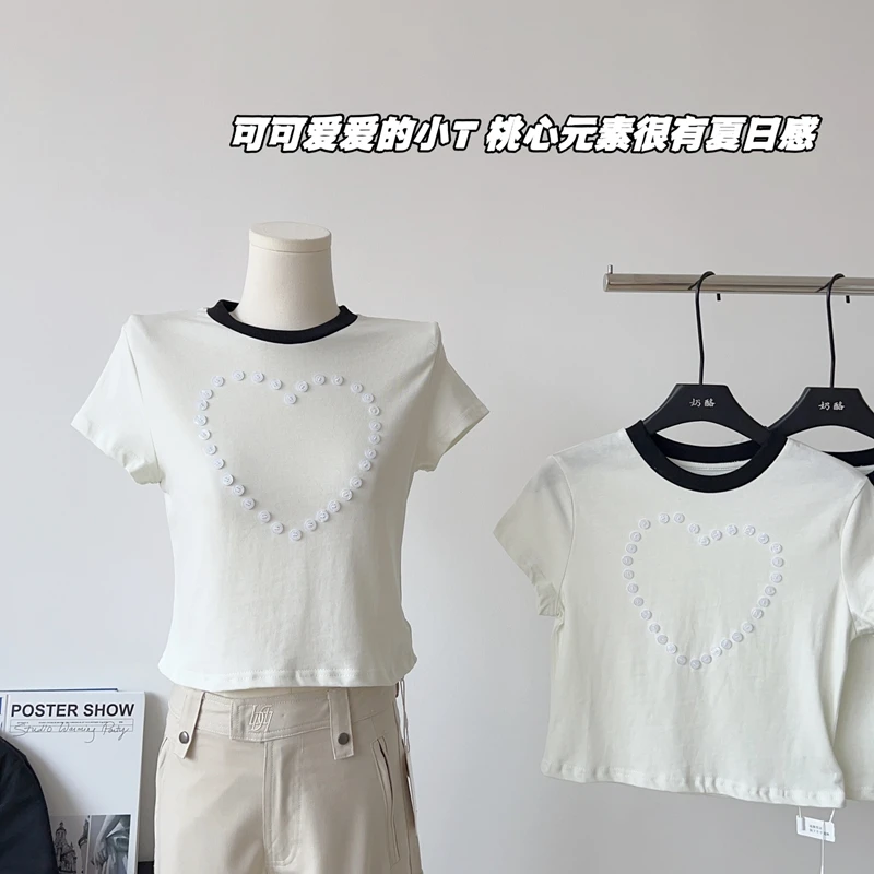 

Summer New Round Neck Short-sleeved T-shirt Women's Fashion Love Pattern Casual top
