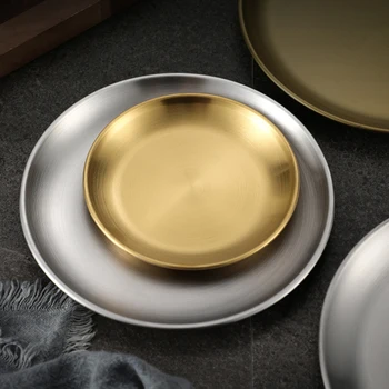 304 gold golden Stainless Steel Food Storage Trays BBQ Sushi Flat Dish Bread Pastry Baking Pan Kitchen Fruit Vegetable Plate