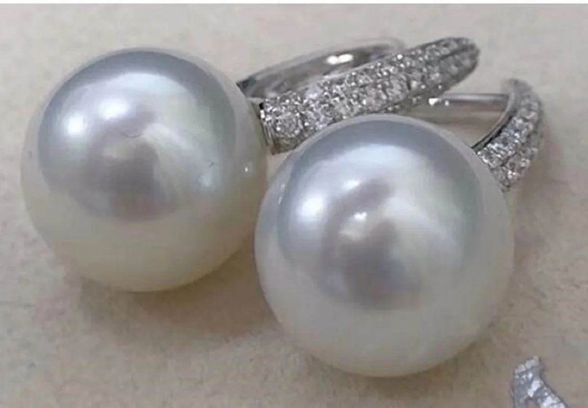 

Double pearls Gorgeous AAAA+++ Japan Akoya Round 11-12mm White Pearl Earrings 925s