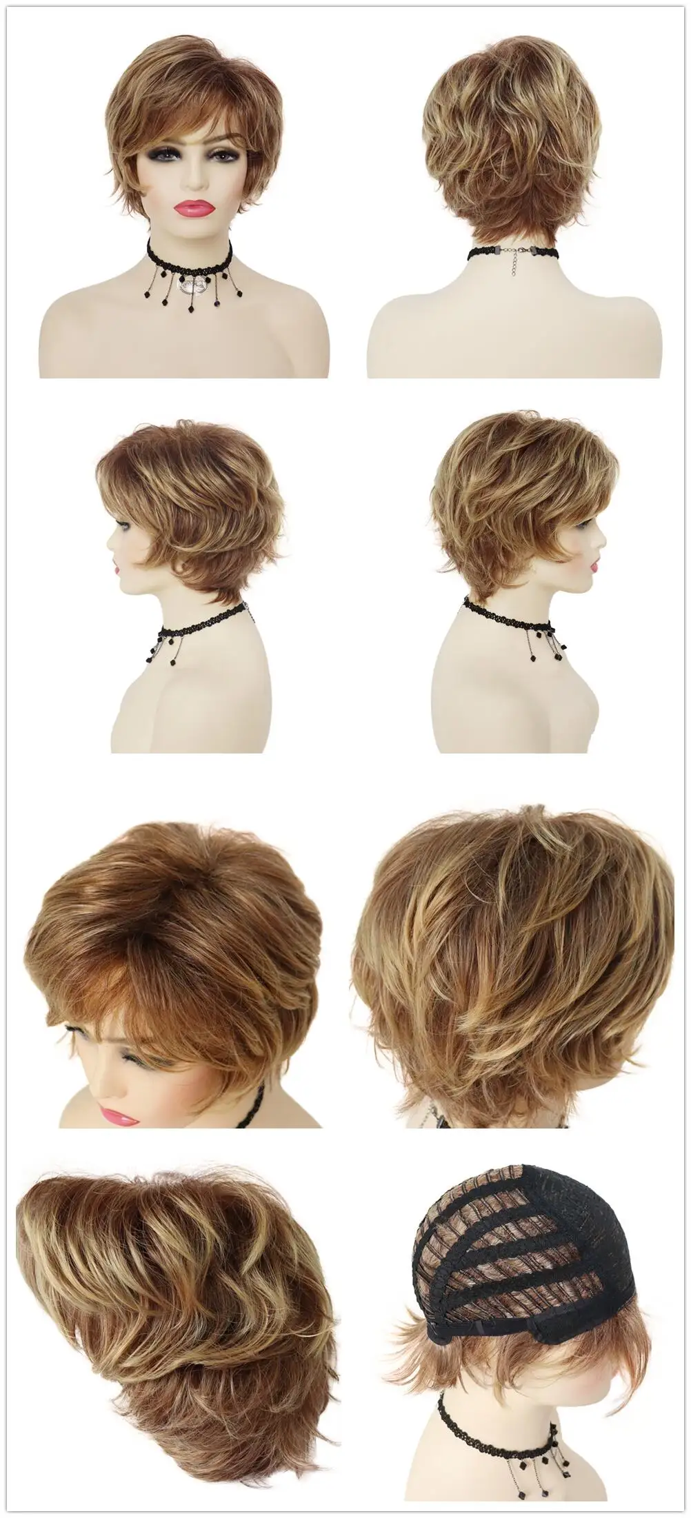 GNIMEGIL Synthetic Wig for Woman Short Brown Curly Wig with Bangs Fluffy Layered Hairstyle Female Natural Wig Lady Mommy Wig GNIMEGIL Synthetic Wig for Woman Short Brown Curly Wig with Bangs Fluffy Layered Hairstyle Female Natural Wig Lady Mommy Wig