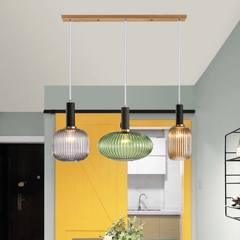 

Nordic LED Retro restaurant colorfull glass pendant lights Creative living room Lamp Simple bedside lamp LED E27 light
