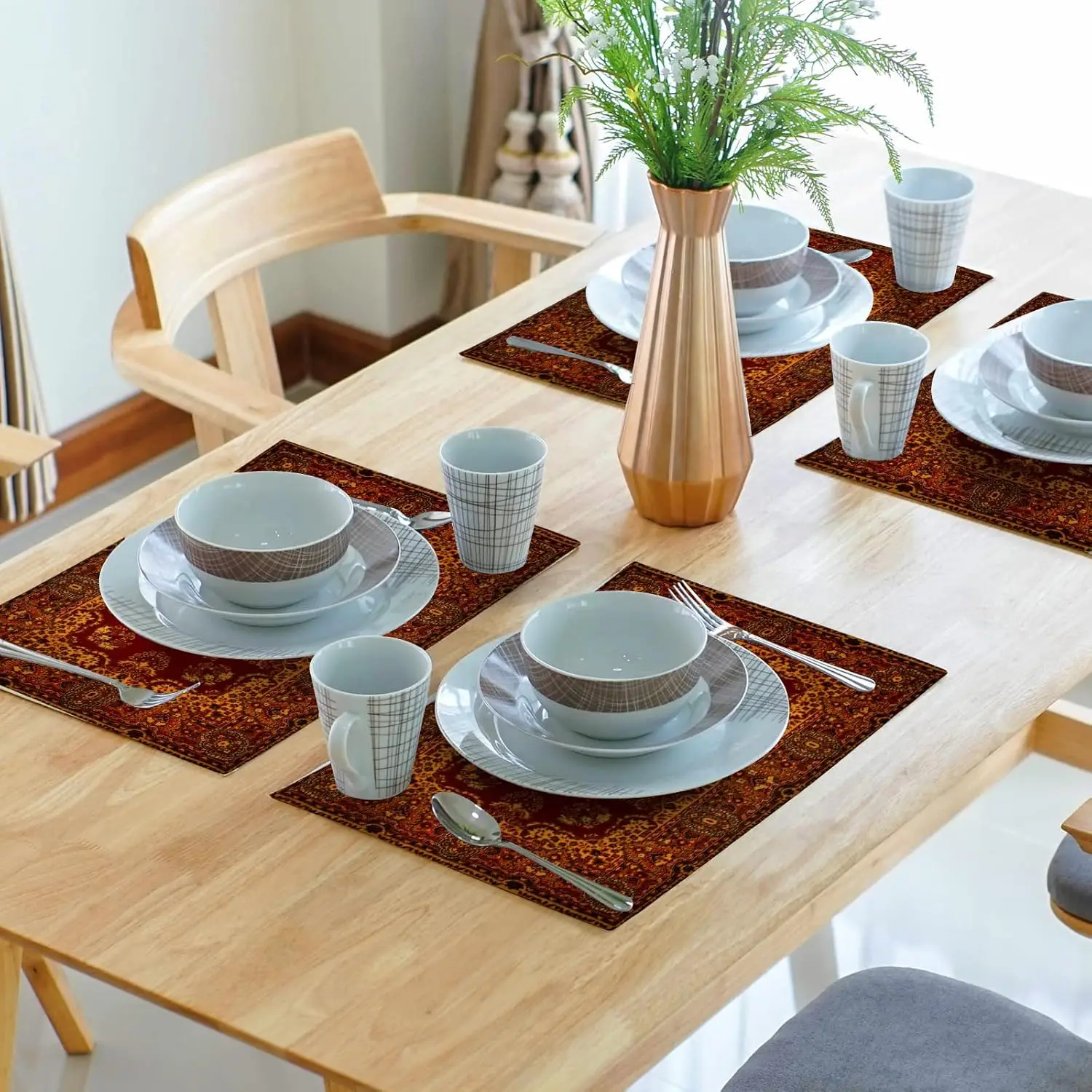 CcHhyyt Set van 6 Boho ronde placemats - wasbaar, hittebestendig, PVC