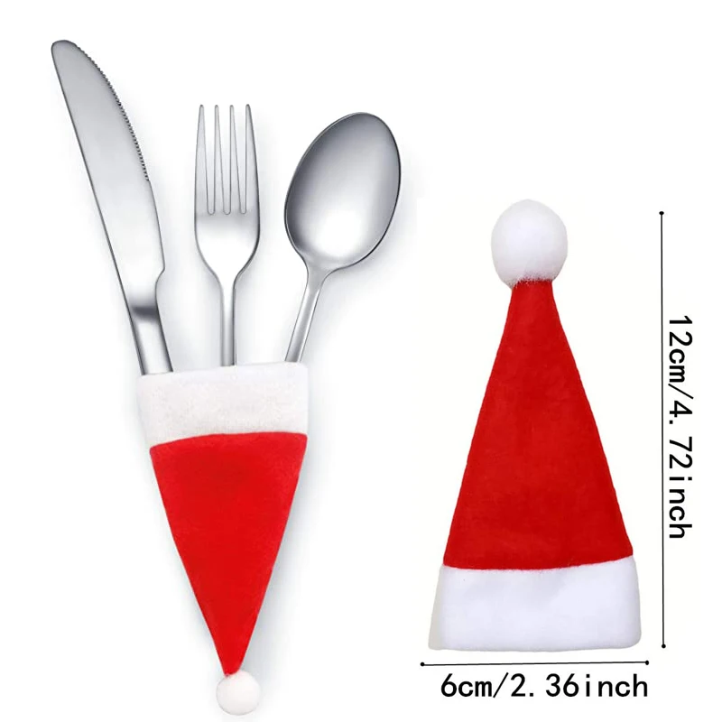 Christmas hat holder 20/5PC Christmas hat tableware holder fork knife cutlery storage holder bag home decoration accessories kitchen tableware holde