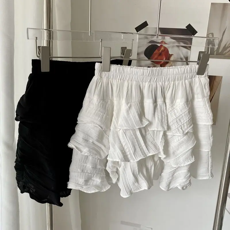 

White Irregular Puff Skirt Pants+Blue Bow T-shirt Two-piece Women's Mini Skirt Set Trendy Summer New Style