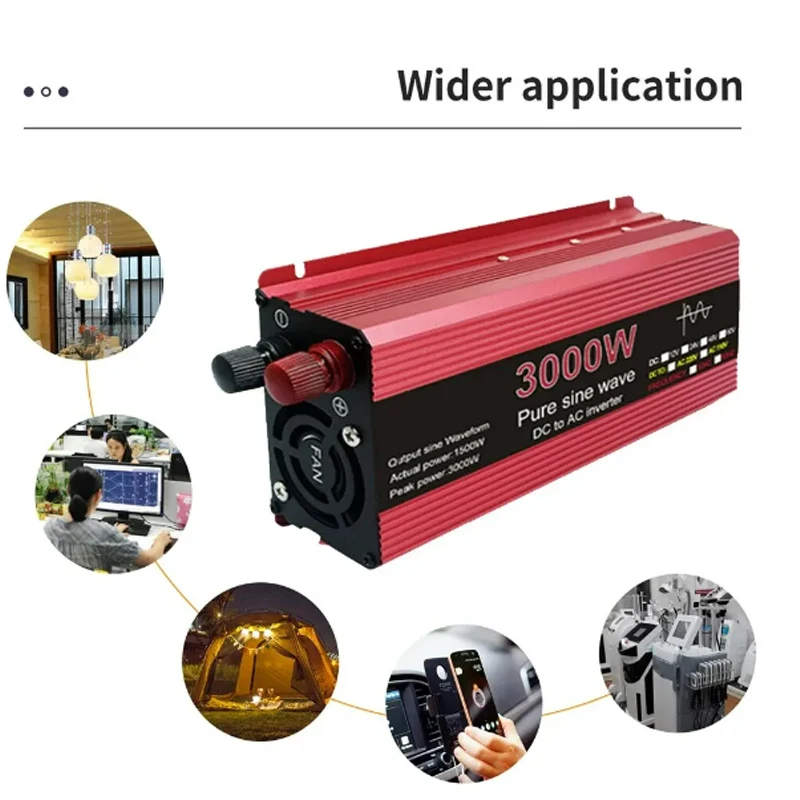 12V To 220V/230V 2000W Solar Inverter LCD Display Dual USB Fast Charging for Phone Laptops Car