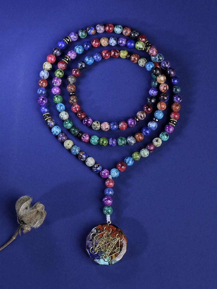 108 beads mala necklace for women,108 Japamala Mala Beads Long Necklace Jewelry,8mm Colorful Bead Necklace