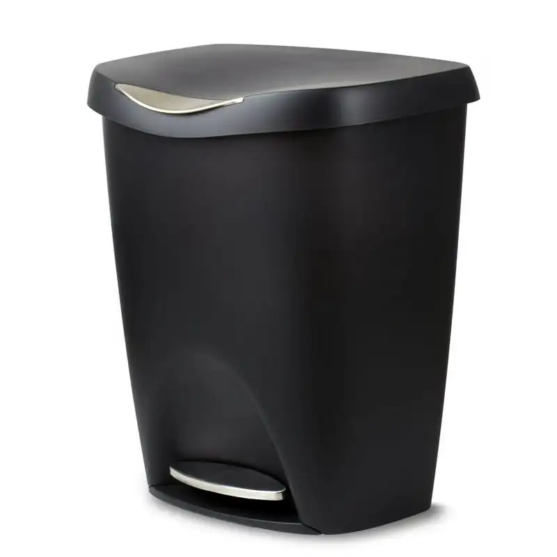 

gal Brim Plastic Step Soft Close Lid Kitchen Trash Can, Black Compost bin for kitchen Garbage bin for bathroom Tiny bin Rain bar