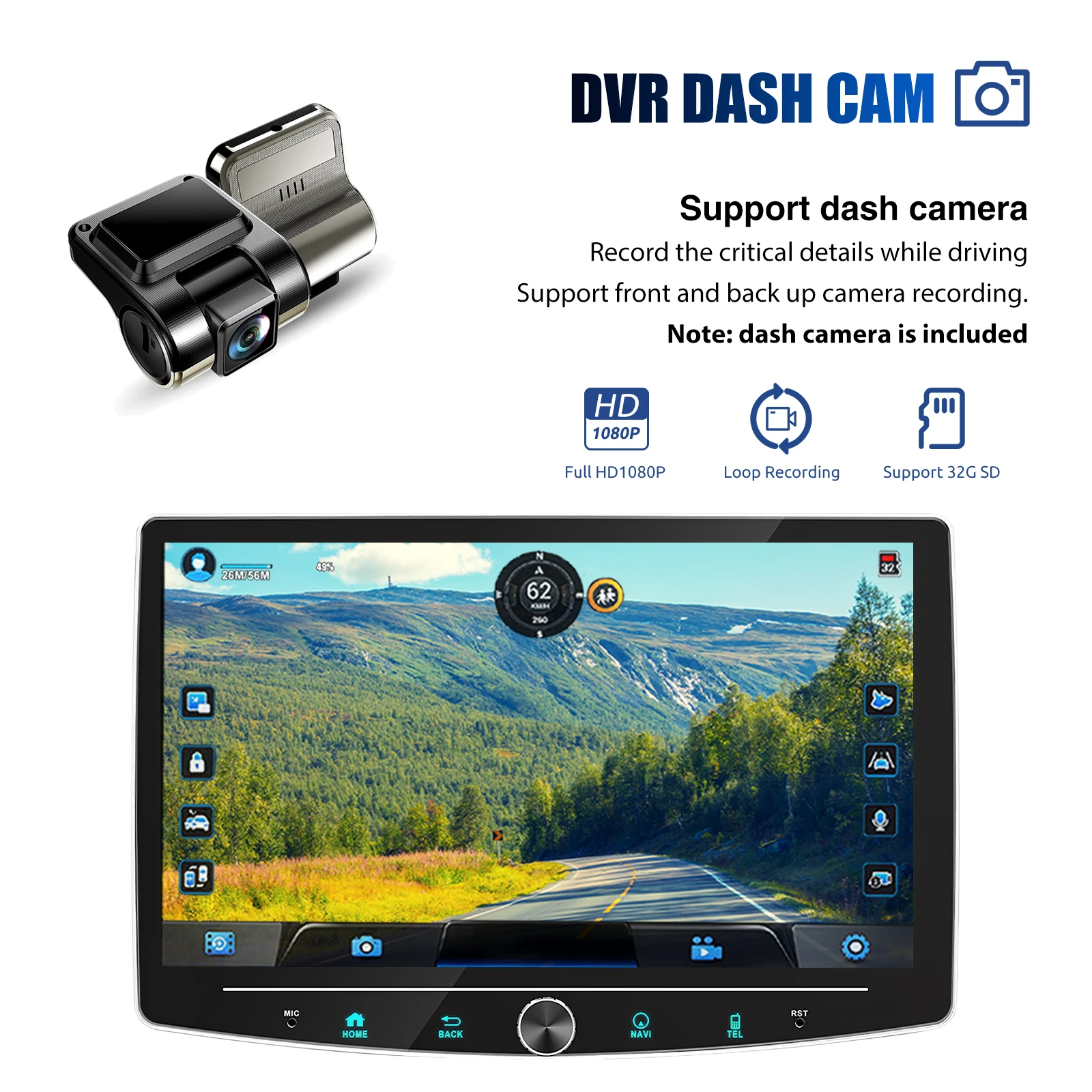 ESSGOO Android 14 1 DIN 4G 6+128G Autoradio Carplay Android Auto Drehbarer 101" Bildschirm GPS NAVI RDS mit Mikrofon Drehknopf Farbige Tasten FM AM RDS Bluetooth SWC Mirror Link Multimedia Videoplayer – Detail 14