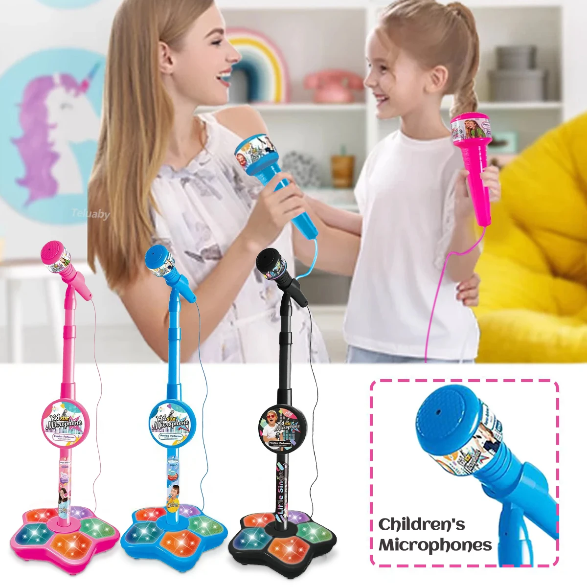 Kids Microphone with Stand Karaoke Song Music Instrument Toys Brain-Training Educational Toy Birthday Gift for Girl Boy 4