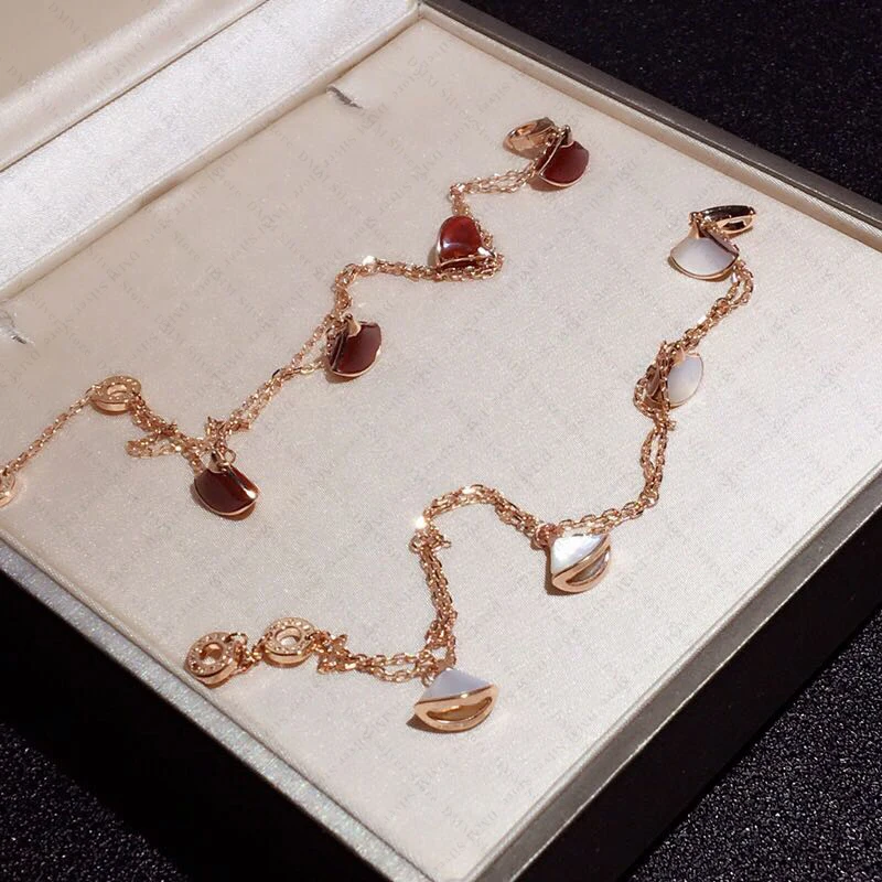 

High Quality Natural Stone Multi Skirt Rose Gold Chain Bracelet Women's Fashion Brand Light Luxury Jewelry Birthday Party Gift