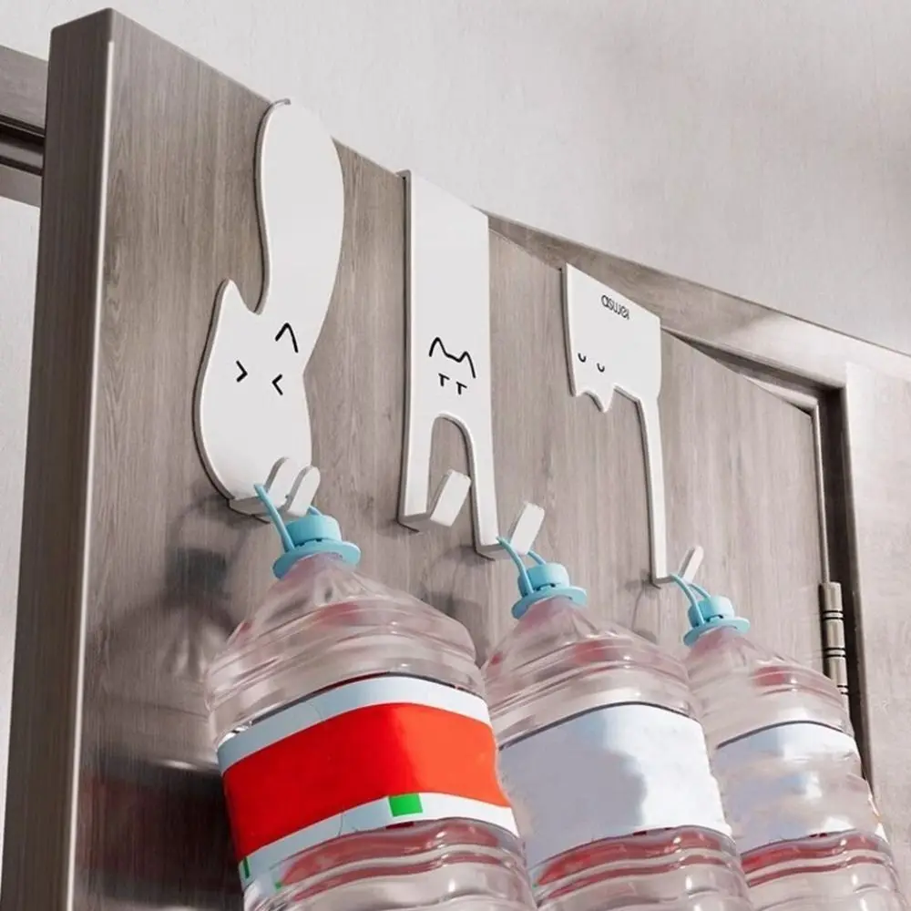 Silver Cat Storage Hook Home Storage Organization Punch Free Door Back Hook Multi-Purpose Iron Hanging Coat Hanger