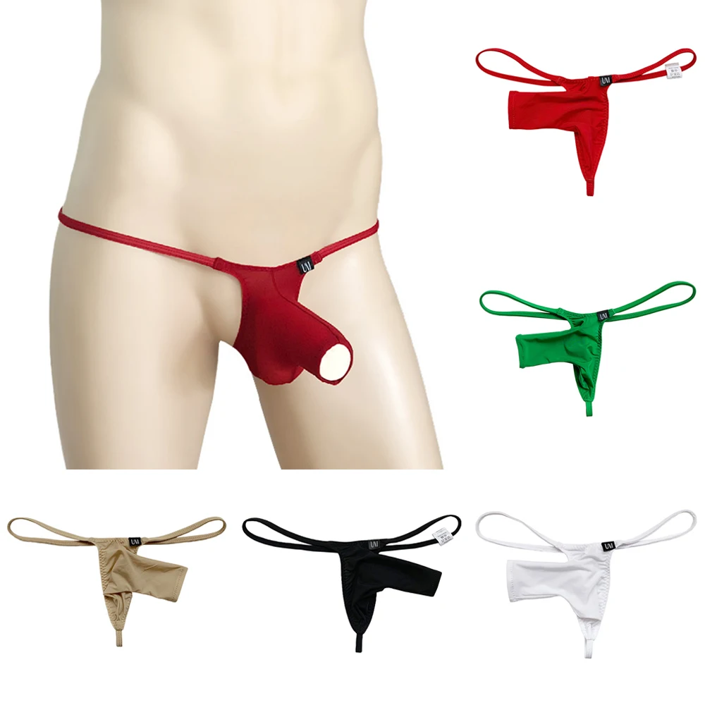 

Men Elephant Nose Underwear Sheer Thin Ice Silk Low-Rise Stretch Thong Pouch Opening Comfortable Breathable Briefs Panties
