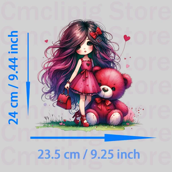 Cartoon Valentine little girls patches Ironing applications DIY girls printing for clothes Decoration