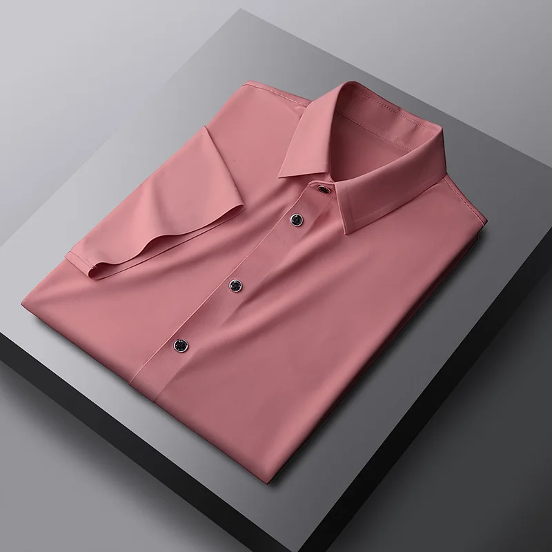 Shirt Men's New Summer Ice Silk Seamless And Non Ironing Business Casual Wrinkle Resistant High-end Formal Short Sleeved Shirt