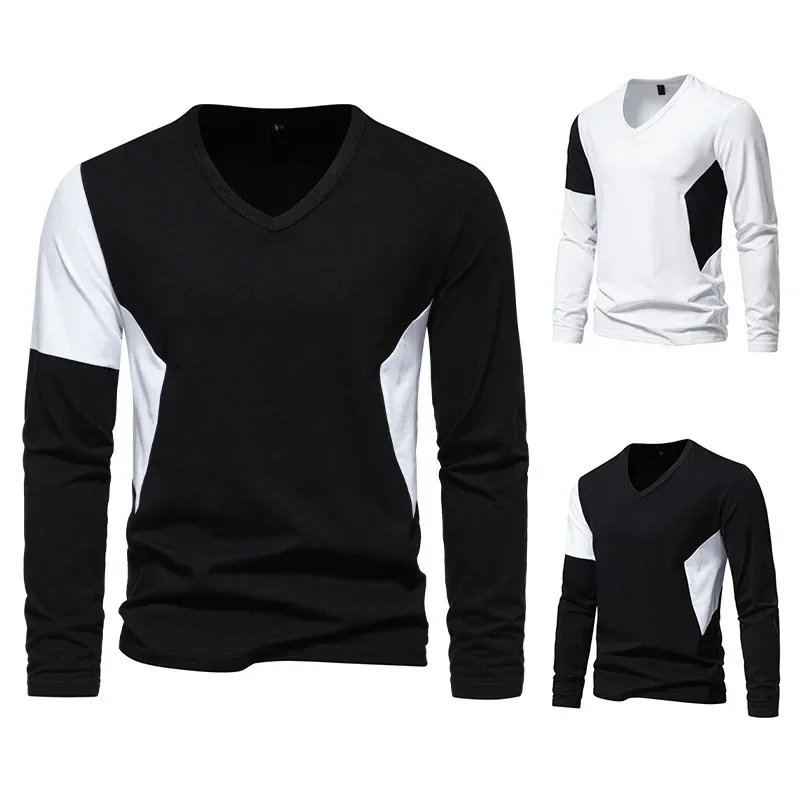 

2023 Spring and Autumn Men's V-neck Long Sleeve T-shirt Long Sleeve Large Top Underlay