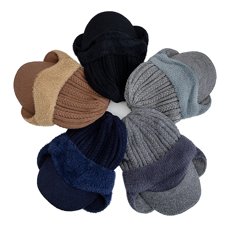 Hot Sale New Plush Fur Lined Winter Hat With Earflap Fashion Faux Fur Beanie Hats Men Outdoor Keep Warm Cap Hat Father Warm Gift