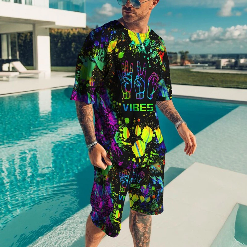 

3D Print Tshirt Summer Beach Shorts Tracksuits Casual Plus Size Two Piece Sets Breathable Man Sport Suit Men Clothing 2 Piece