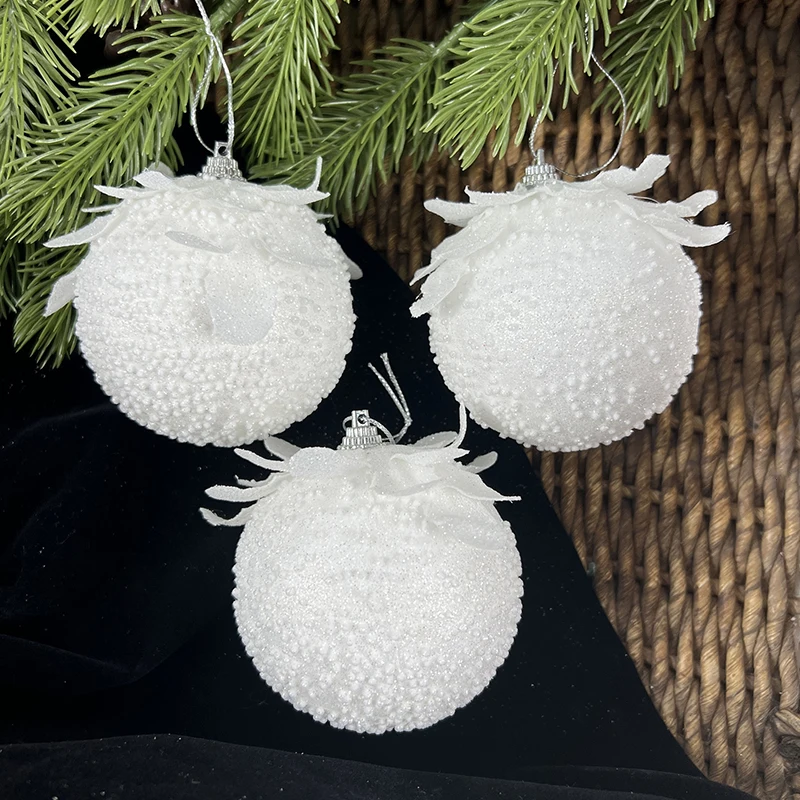 3pcs 8cm White Christmas Ball Christmas Tree Hanging Pendant Flower Foam Snow Balll 2024 Xmas Decoration for Home New Year 2025