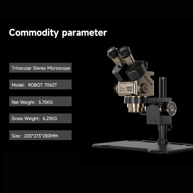 MECHANIC ROBOT 7060T-TG Trinocular Stereo Microscope 7X-60X
