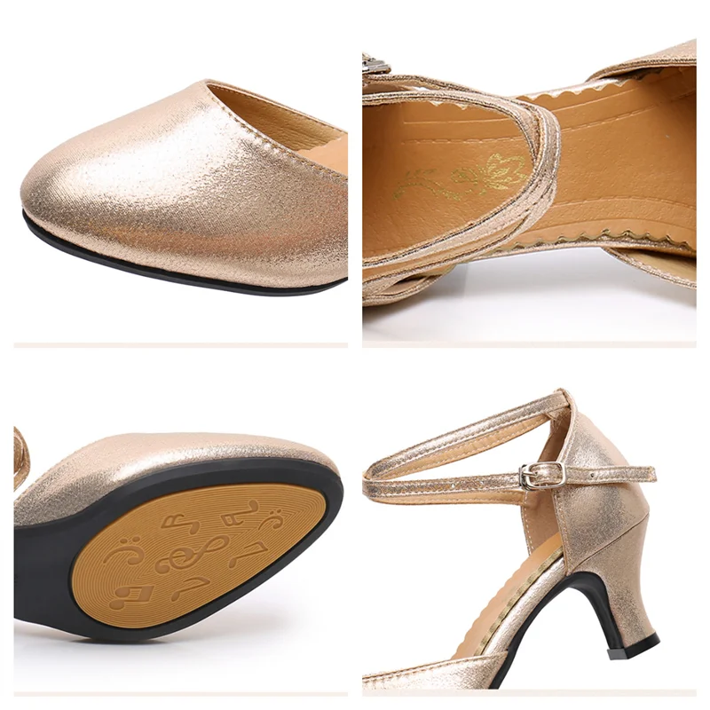 Women Standard Shoes Pearlescent Ladies Ballroom Dance Shoes Closed Toe Salsa Shoes Rubber Soft Outsole Modern Dance Low Heel 6
