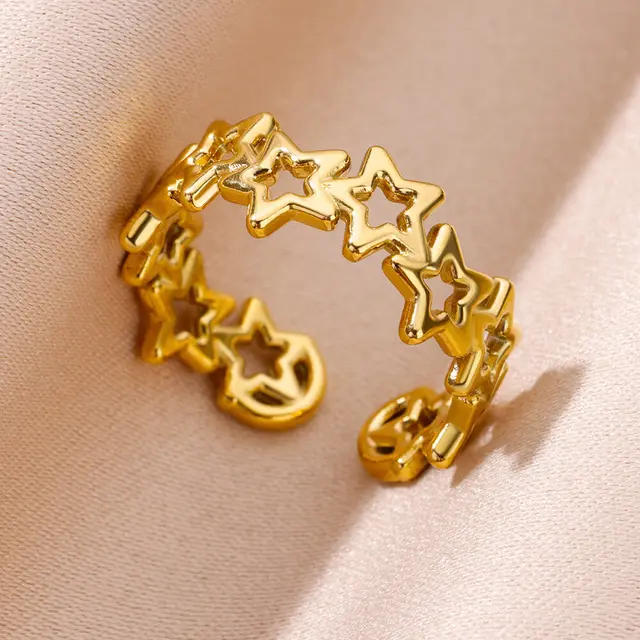 Bagues en acier inoxydable 316L pour femmes, couleur or réglable, petite étoile ouverte, bijoux féminins, cadeaux de mariage, nouvelle tendance