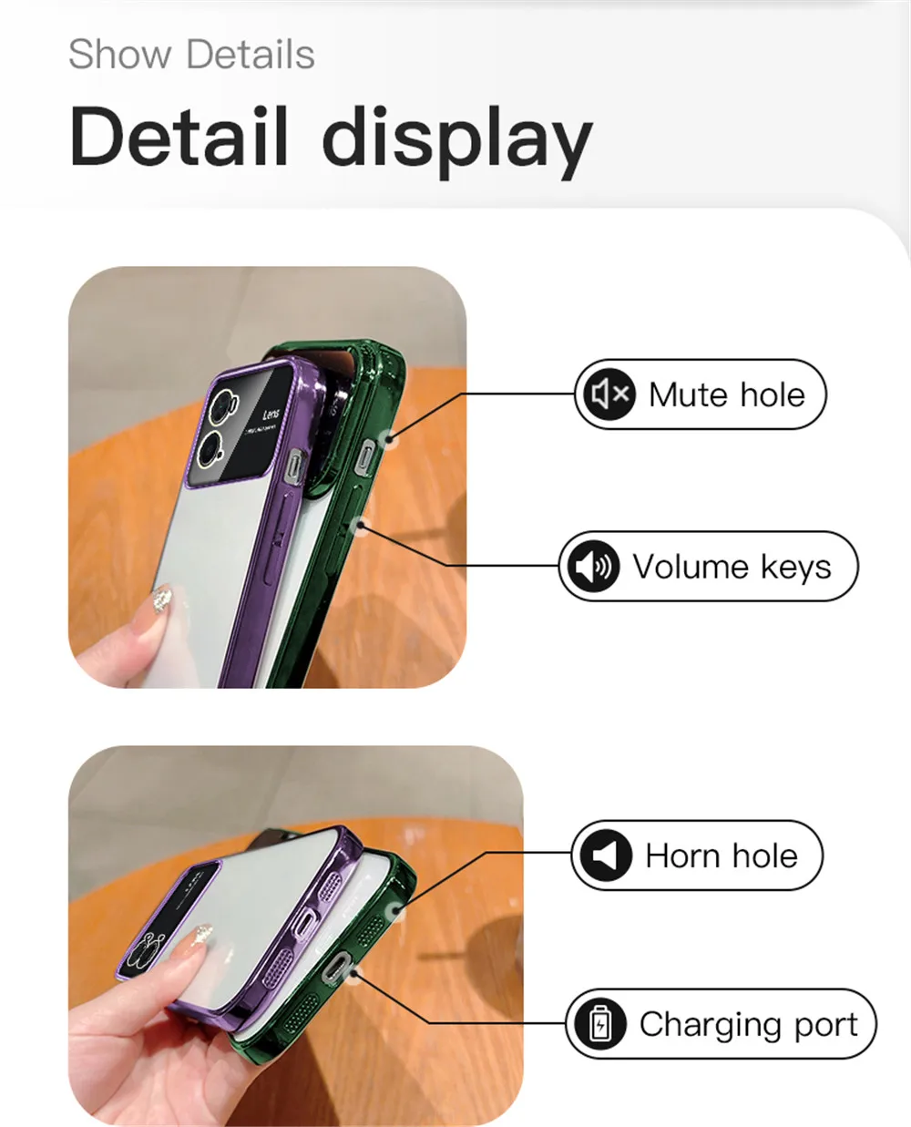 Plating Clear Large Window Phone Case For Oppo A74 A54 A53 A55 A57 A77 A94 A31 A8 A9 A5 A15 A16 A16K A17 Lens Protection_voghion.com