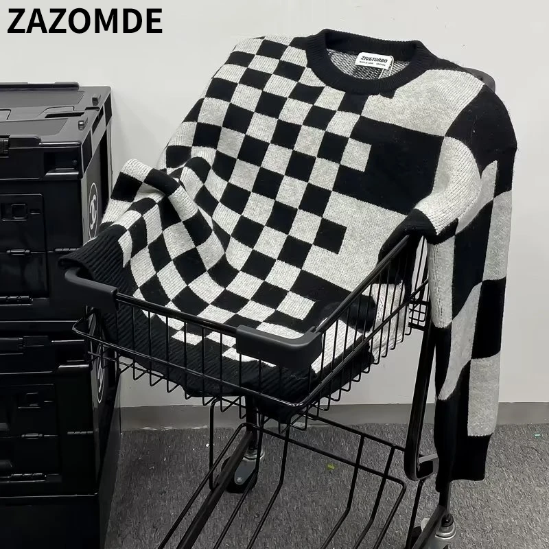 

ZAZOMDE Knitted Lattice Vintage Sweater Men Clothes Pullover Men Sweater Casual Men Patchwork Sweater Knitted 2022 New Arrivals