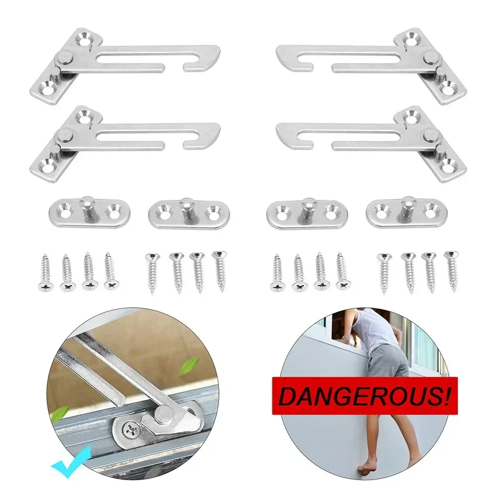 2pcs Automatic Limiter Window Security Casement Left And Right Window Wind Fixed Support Buckle Adjustable Safety Lock Hardware