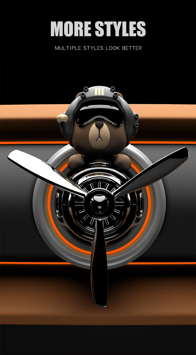 Ohne Duftstoff DIY-Duftfigur Wackelkopf-Propellerflugzeug cooler Bär-Pilot Auto-Ornamente Lüftungszubehör Dekorationen – Detail 13