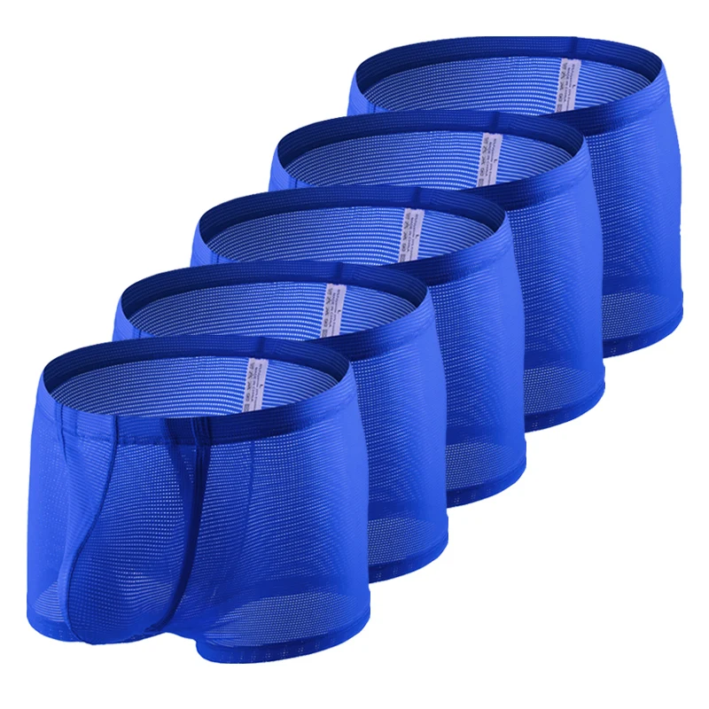 CLEVER-MENMODE 5pcs Mesh Underwear Boxer Sexy Men Sheer Side Open Crotch Boxershort Penis Pouch Panties Transparent Underpants